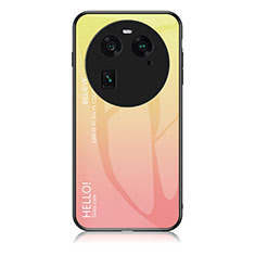 Coque Rebord Contour Silicone et Vitre Miroir Housse Etui Degrade Arc en Ciel LS1 pour Oppo Find X6 5G Jaune