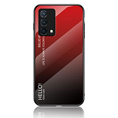 Coque Rebord Contour Silicone et Vitre Miroir Housse Etui Degrade Arc en Ciel LS1 pour Oppo K9 5G Rouge