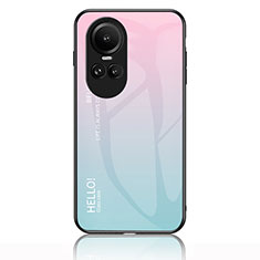 Coque Rebord Contour Silicone et Vitre Miroir Housse Etui Degrade Arc en Ciel LS1 pour Oppo Reno10 5G Cyan