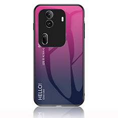 Coque Rebord Contour Silicone et Vitre Miroir Housse Etui Degrade Arc en Ciel LS1 pour Oppo Reno11 Pro 5G Rose Rouge