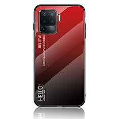 Coque Rebord Contour Silicone et Vitre Miroir Housse Etui Degrade Arc en Ciel LS1 pour Oppo Reno5 F Rouge