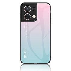 Coque Rebord Contour Silicone et Vitre Miroir Housse Etui Degrade Arc en Ciel LS1 pour Oppo Reno8 5G Cyan