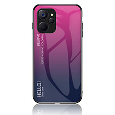 Coque Rebord Contour Silicone et Vitre Miroir Housse Etui Degrade Arc en Ciel LS1 pour Realme 10 5G Rose Rouge