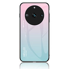 Coque Rebord Contour Silicone et Vitre Miroir Housse Etui Degrade Arc en Ciel LS1 pour Realme 11 Pro 5G Cyan