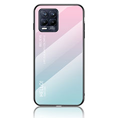 Coque Rebord Contour Silicone et Vitre Miroir Housse Etui Degrade Arc en Ciel LS1 pour Realme 8 4G Cyan