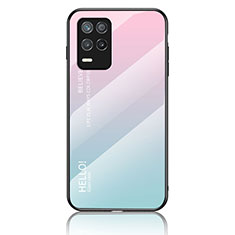 Coque Rebord Contour Silicone et Vitre Miroir Housse Etui Degrade Arc en Ciel LS1 pour Realme 8 5G Cyan