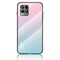 Coque Rebord Contour Silicone et Vitre Miroir Housse Etui Degrade Arc en Ciel LS1 pour Realme 8i Cyan