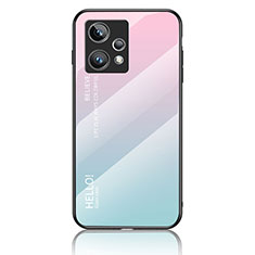 Coque Rebord Contour Silicone et Vitre Miroir Housse Etui Degrade Arc en Ciel LS1 pour Realme 9 4G Cyan