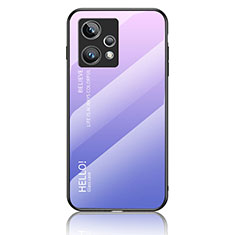 Coque Rebord Contour Silicone et Vitre Miroir Housse Etui Degrade Arc en Ciel LS1 pour Realme 9 4G Violet Clair