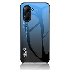 Coque Rebord Contour Silicone et Vitre Miroir Housse Etui Degrade Arc en Ciel LS1 pour Realme C33 (2023) Bleu