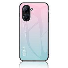 Coque Rebord Contour Silicone et Vitre Miroir Housse Etui Degrade Arc en Ciel LS1 pour Realme C33 (2023) Cyan