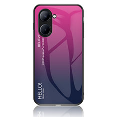 Coque Rebord Contour Silicone et Vitre Miroir Housse Etui Degrade Arc en Ciel LS1 pour Realme C33 (2023) Rose Rouge