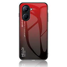 Coque Rebord Contour Silicone et Vitre Miroir Housse Etui Degrade Arc en Ciel LS1 pour Realme C33 (2023) Rouge