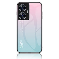 Coque Rebord Contour Silicone et Vitre Miroir Housse Etui Degrade Arc en Ciel LS1 pour Realme C55 Cyan