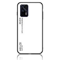 Coque Rebord Contour Silicone et Vitre Miroir Housse Etui Degrade Arc en Ciel LS1 pour Realme GT 5G Blanc