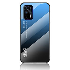 Coque Rebord Contour Silicone et Vitre Miroir Housse Etui Degrade Arc en Ciel LS1 pour Realme GT 5G Bleu