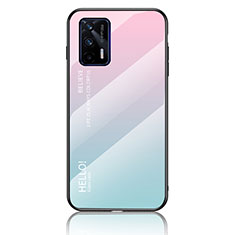 Coque Rebord Contour Silicone et Vitre Miroir Housse Etui Degrade Arc en Ciel LS1 pour Realme GT 5G Cyan