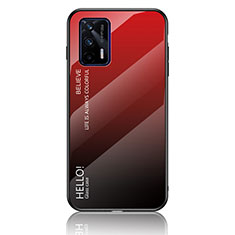 Coque Rebord Contour Silicone et Vitre Miroir Housse Etui Degrade Arc en Ciel LS1 pour Realme GT 5G Rouge