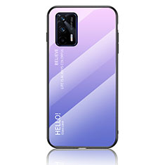 Coque Rebord Contour Silicone et Vitre Miroir Housse Etui Degrade Arc en Ciel LS1 pour Realme GT 5G Violet Clair