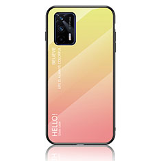 Coque Rebord Contour Silicone et Vitre Miroir Housse Etui Degrade Arc en Ciel LS1 pour Realme GT Neo 2T 5G Jaune