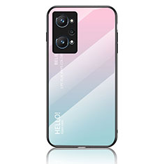 Coque Rebord Contour Silicone et Vitre Miroir Housse Etui Degrade Arc en Ciel LS1 pour Realme GT Neo 3T 5G Cyan