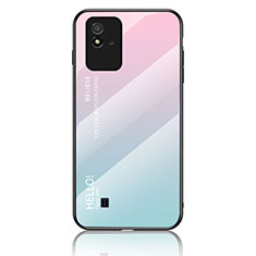 Coque Rebord Contour Silicone et Vitre Miroir Housse Etui Degrade Arc en Ciel LS1 pour Realme Narzo 50i Cyan