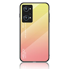 Coque Rebord Contour Silicone et Vitre Miroir Housse Etui Degrade Arc en Ciel LS1 pour Realme Q5 Pro 5G Jaune