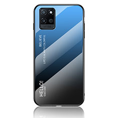 Coque Rebord Contour Silicone et Vitre Miroir Housse Etui Degrade Arc en Ciel LS1 pour Realme V11 5G Bleu