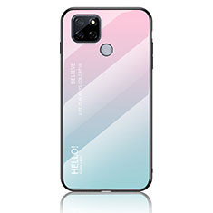 Coque Rebord Contour Silicone et Vitre Miroir Housse Etui Degrade Arc en Ciel LS1 pour Realme V3 5G Cyan