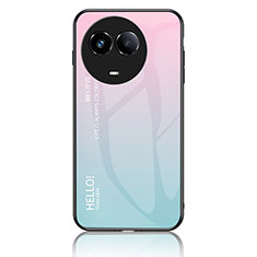 Coque Rebord Contour Silicone et Vitre Miroir Housse Etui Degrade Arc en Ciel LS1 pour Realme V50 5G Cyan