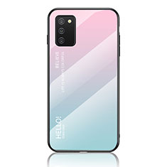 Coque Rebord Contour Silicone et Vitre Miroir Housse Etui Degrade Arc en Ciel LS1 pour Samsung Galaxy A02s Cyan