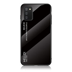 Coque Rebord Contour Silicone et Vitre Miroir Housse Etui Degrade Arc en Ciel LS1 pour Samsung Galaxy A03s Noir