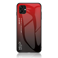 Coque Rebord Contour Silicone et Vitre Miroir Housse Etui Degrade Arc en Ciel LS1 pour Samsung Galaxy A04 4G Rouge