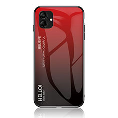 Coque Rebord Contour Silicone et Vitre Miroir Housse Etui Degrade Arc en Ciel LS1 pour Samsung Galaxy A04E Rouge
