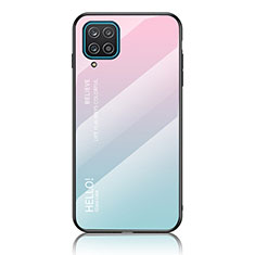 Coque Rebord Contour Silicone et Vitre Miroir Housse Etui Degrade Arc en Ciel LS1 pour Samsung Galaxy A12 5G Cyan