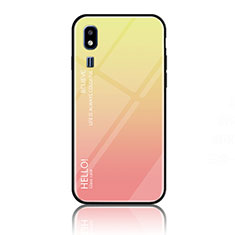 Coque Rebord Contour Silicone et Vitre Miroir Housse Etui Degrade Arc en Ciel LS1 pour Samsung Galaxy A2 Core A260F A260G Jaune