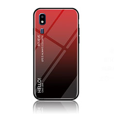 Coque Rebord Contour Silicone et Vitre Miroir Housse Etui Degrade Arc en Ciel LS1 pour Samsung Galaxy A2 Core A260F A260G Rouge