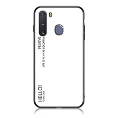 Coque Rebord Contour Silicone et Vitre Miroir Housse Etui Degrade Arc en Ciel LS1 pour Samsung Galaxy A21 European Blanc