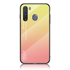 Coque Rebord Contour Silicone et Vitre Miroir Housse Etui Degrade Arc en Ciel LS1 pour Samsung Galaxy A21 European Jaune