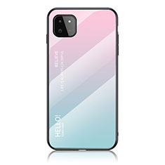 Coque Rebord Contour Silicone et Vitre Miroir Housse Etui Degrade Arc en Ciel LS1 pour Samsung Galaxy A22s 5G Cyan