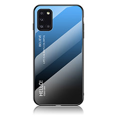 Coque Rebord Contour Silicone et Vitre Miroir Housse Etui Degrade Arc en Ciel LS1 pour Samsung Galaxy A31 Bleu
