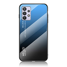 Coque Rebord Contour Silicone et Vitre Miroir Housse Etui Degrade Arc en Ciel LS1 pour Samsung Galaxy A32 5G Bleu