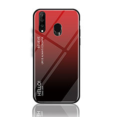 Coque Rebord Contour Silicone et Vitre Miroir Housse Etui Degrade Arc en Ciel LS1 pour Samsung Galaxy A40s Rouge