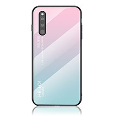 Coque Rebord Contour Silicone et Vitre Miroir Housse Etui Degrade Arc en Ciel LS1 pour Samsung Galaxy A41 SC-41A Cyan