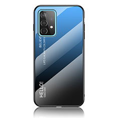 Coque Rebord Contour Silicone et Vitre Miroir Housse Etui Degrade Arc en Ciel LS1 pour Samsung Galaxy A52 4G Bleu