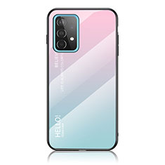 Coque Rebord Contour Silicone et Vitre Miroir Housse Etui Degrade Arc en Ciel LS1 pour Samsung Galaxy A52 5G Cyan