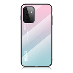 Coque Rebord Contour Silicone et Vitre Miroir Housse Etui Degrade Arc en Ciel LS1 pour Samsung Galaxy A72 5G Cyan