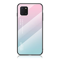 Coque Rebord Contour Silicone et Vitre Miroir Housse Etui Degrade Arc en Ciel LS1 pour Samsung Galaxy A81 Cyan