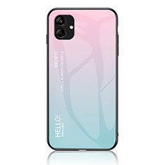 Coque Rebord Contour Silicone et Vitre Miroir Housse Etui Degrade Arc en Ciel LS1 pour Samsung Galaxy F04 Cyan