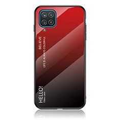 Coque Rebord Contour Silicone et Vitre Miroir Housse Etui Degrade Arc en Ciel LS1 pour Samsung Galaxy F12 Rouge